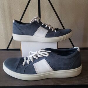 ECCO Retro Sneaker Leather Casual Walking Shoe Comfort Blue White Size 10